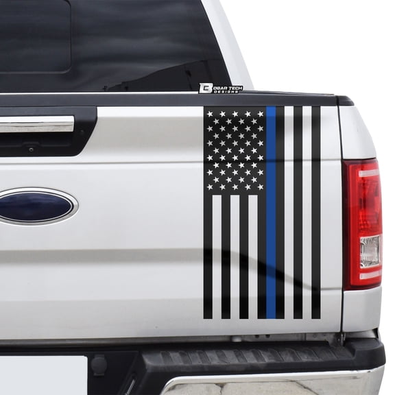 BOGAR TECH DESIGNS Precut American Flag Side Rear Tailgate Decal Sticker fits Most Pick Up Trucks, Thin Blue Line