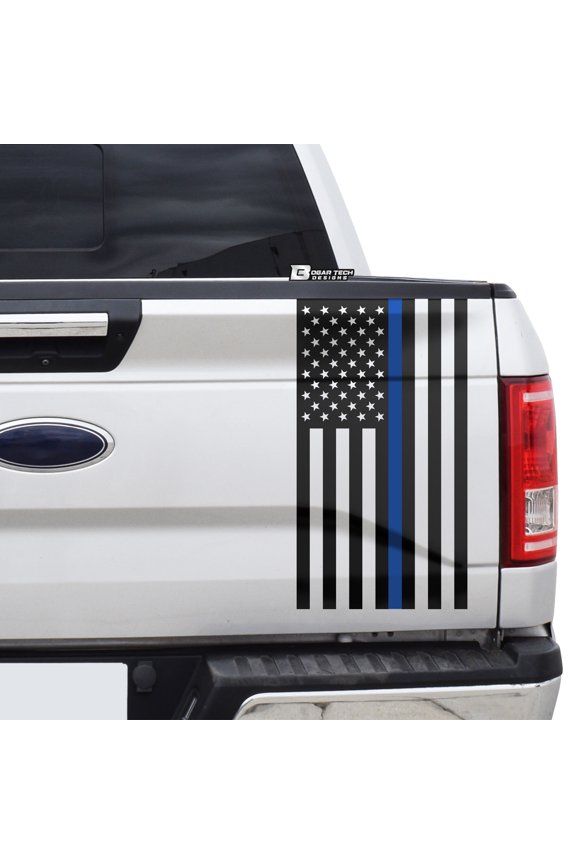 Precut American Flag Side Rear Tailgate Decal Sticker fits Most Pick Up Trucks, Thin Blue Line