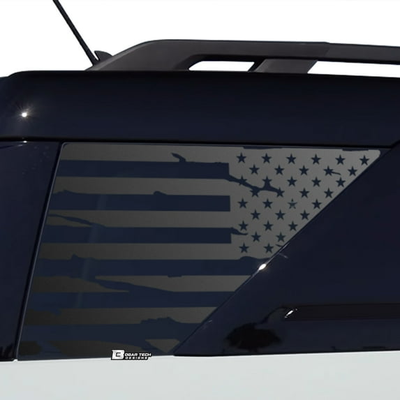 BOGAR TECH DESIGNS Precut Distressed American Flag Rear Side Quarter Window Decal Stickers Compatible with Ford Bronco 2021, Matte Black
