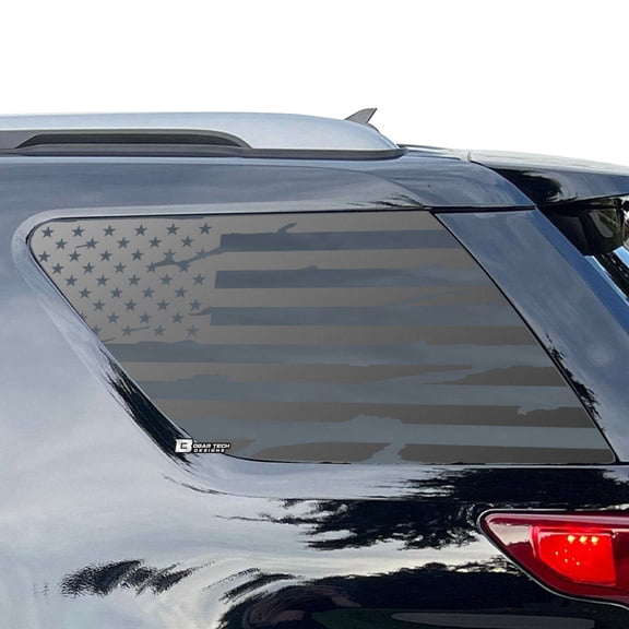 BOGAR TECH DESIGNS Precut Distressed American Flag Rear Side Quarter Window Decal Stickers Compatible with Ford Explorer 2011-2019, Matte Black
