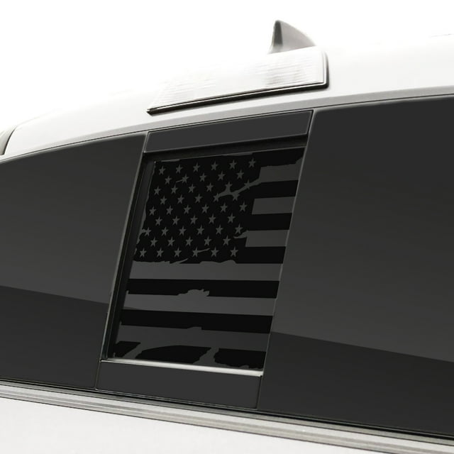 BOGAR TECH DESIGNS Rear Middle Window Distressed American Flag Vinyl Decal Sticker Compatible with and Fits Tacoma 2016-2021, Matte Black