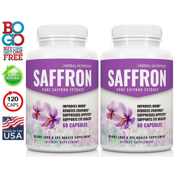 BOGO Sale - Extra Strength Saffron Extract - Two 60 Count Bottles, 88.5mg Per Serving