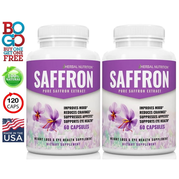 BOGO Sale - Extra Strength Saffron Extract - Two 60 Count Bottles, 88.5mg Per Serving