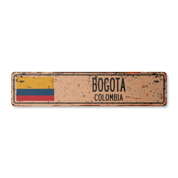 BOGOTA COLOMBIA Vintage Plastic Street Sign Colombian flag city country road wall gift | Indoor/Outdoor | 18" Wide