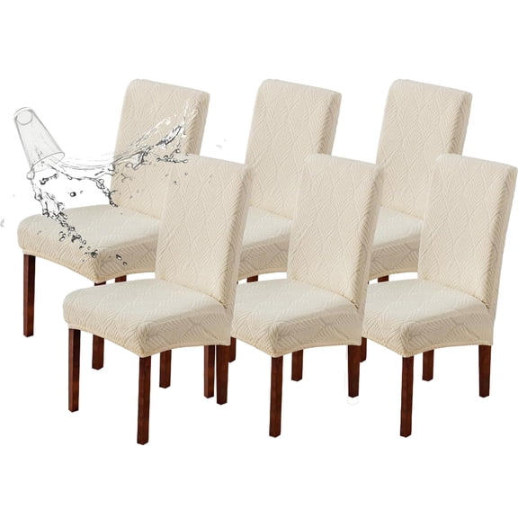 BOGUANG Waterproof dining room chair covers, leaf jacquard chair cover (Beige, 6pieces)