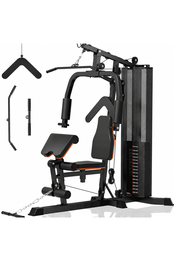 150LB Home Gym Multigym, Single Station Strength Training System with LAT Pulldown, Chest Press & Leg Extension, Space-Saving Workout Machine for Full Body Exercise