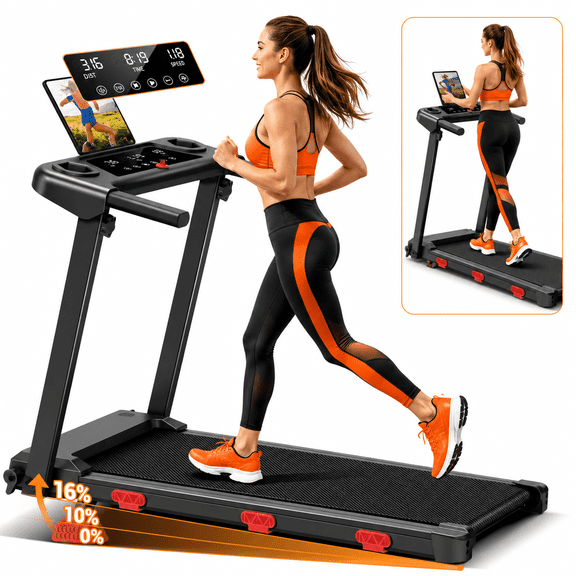 BOGYKIK Foldable Electric Treadmill with 15% Incline & Speed 0.67.5 MPH, 400 lbs Capacity 3.0HP Quiet Walking Pad with LED Screen, 7-Layer Shock-Absorbing Running Belt for Home Gym
