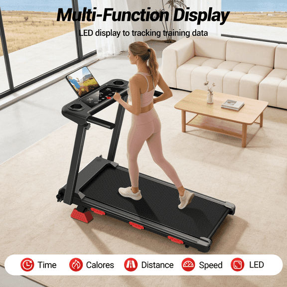 BOGYKIK 3.0HP Folding Treadmill with 16% Manual Incline, 400 lb Capacity Walking Pad for Home Office, Portable Running Machine with Remote Control & LED Display
