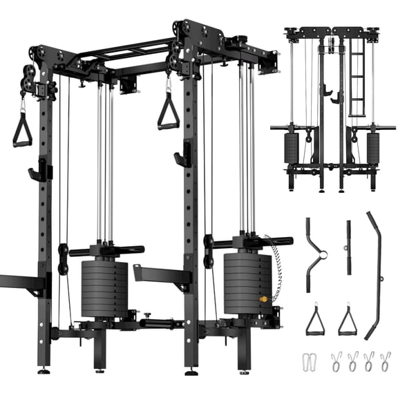 BOGYKIK H16 Folding Wall Mounted Power Rack with 180 lb Weight Stack, Dual Pulley System, Black