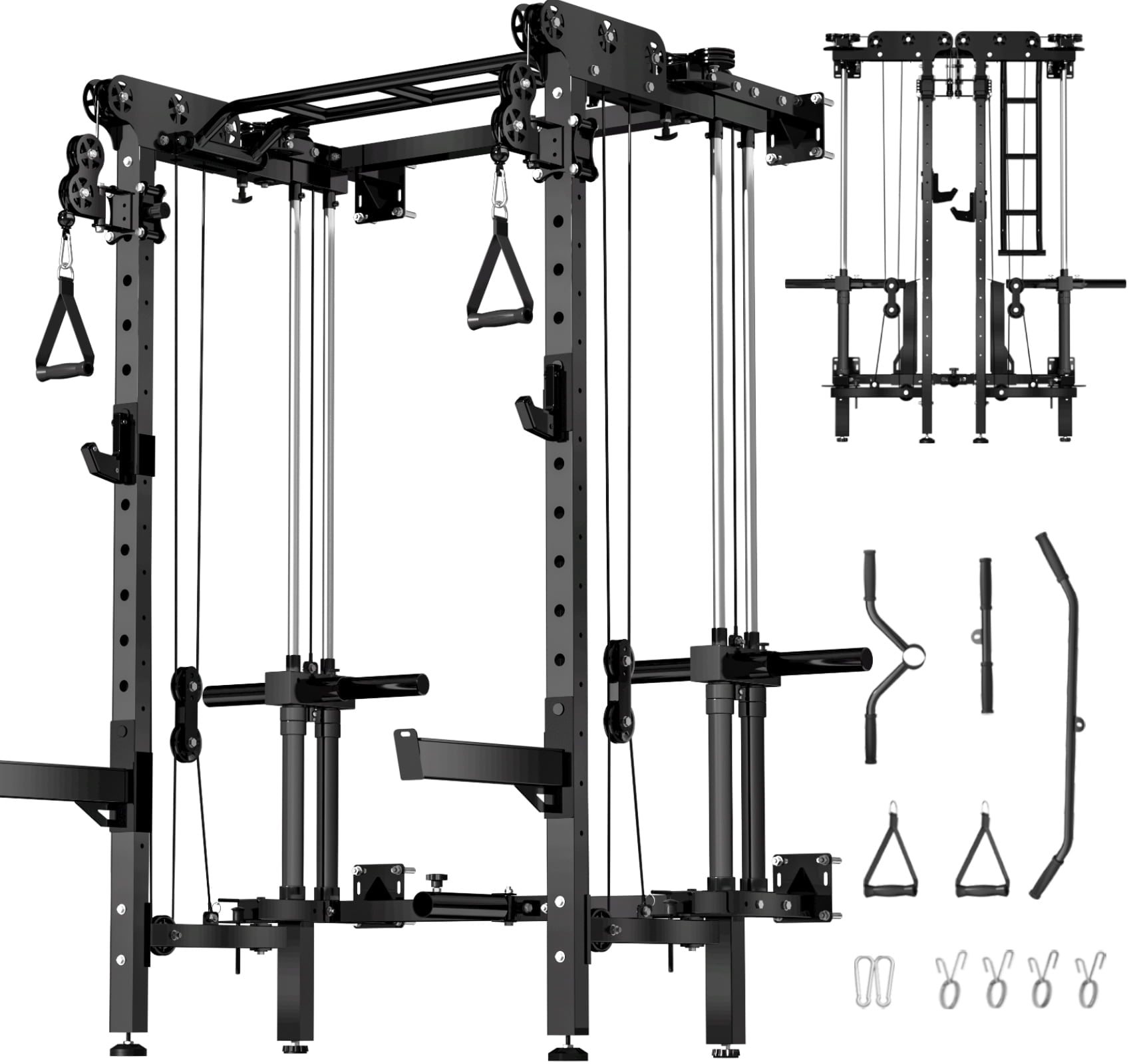 BOGYKIK H16 Folding Wall Mounted Power Rack with Dual Pulley System for Home Gym, Black