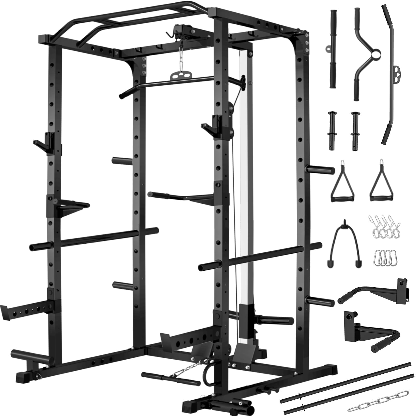 BOGYKIK 2000 lbs Heavy Duty Power Rack with Cable Crossover System, H30 Pro Power Cage with Independent Dual Pulleys, LAT Pulldown & 20+ Attachments for Home Gym
