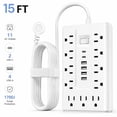 thumbnail image 1 of BOHASHIN 15FT Flat Plug Power Strip Surge Protector, 11 AC Outlets with 4 USB & 2 USB-C Ports, 1250W/10A Extension Cord, Overload Protection, Wall Mount for Home Office Dorm(White), 1 of 9