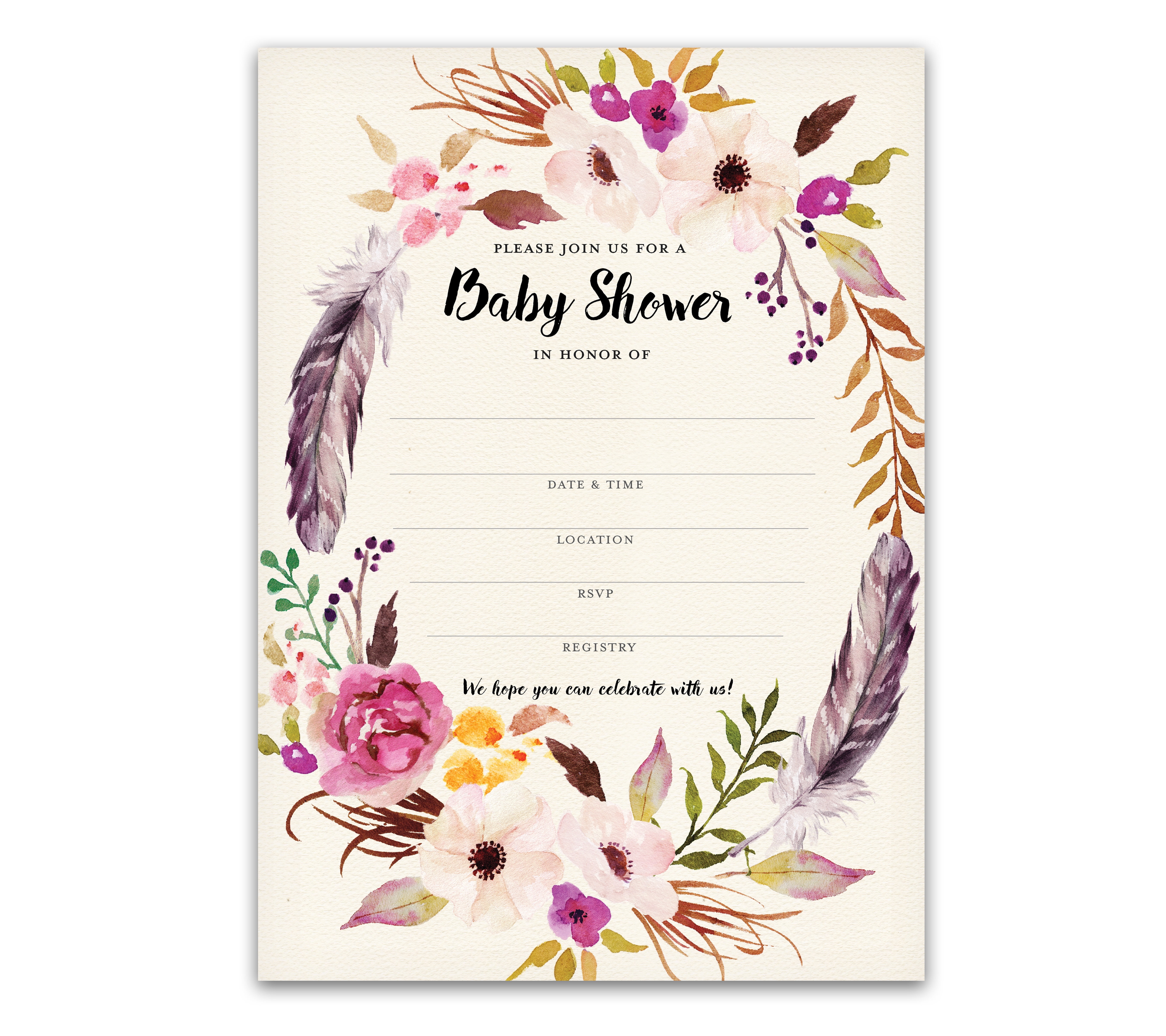Editable Baby in Bloom Baby Shower Bundle Set: Invitation, Thank You Card, Diaper Raffle, Book Request Card Wildflower Floral 0039 - UK