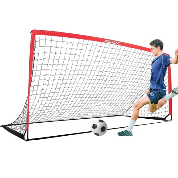 BOHEN Portable Metal Soccer Goal for Backyard with Carry Bag - Fun for Outdoor Indoor Training Games for Kids Adult, for Easy Storage and Transportation (9x5ft, 1piece, Red)