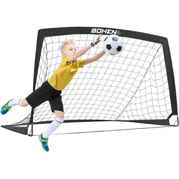 BOHEN 5x3ft Portable Soccer Goal for Kids Backyard with Carry Bag - Easy Folding Lightweight Fun Outdoor Indoor for Teen Youth Adult (Black, 1 pack)
