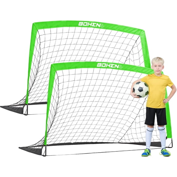 BOHEN Portable Soccer Goal for Kid Backyard - Easy Fold Lightweight Fun for Outdoor Indoor Training Game for Teen Youth Adult(Green,5x3ft,2 packs)