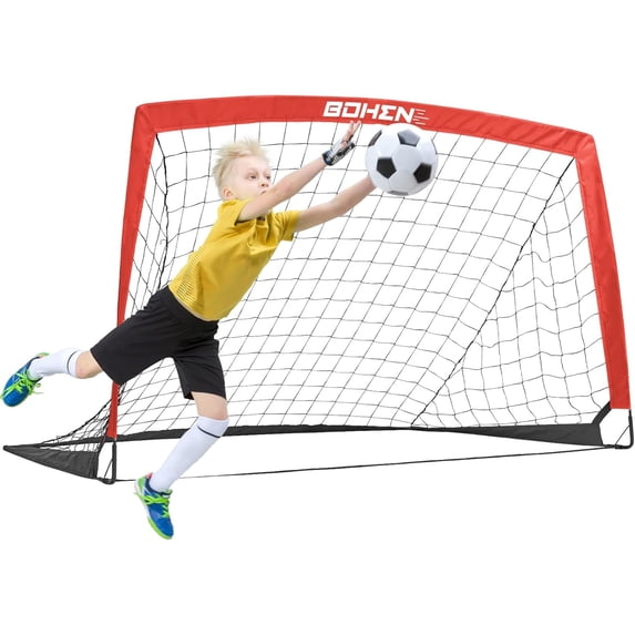BOHEN Portable Soccer Goal for Kid Backyard - Easy Fold Lightweight Fun for Outdoor Indoor Training Game for Teen Youth Adult (Red,5x3ft,1 pack)