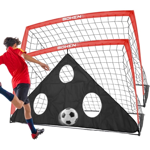 BOHEN 6x4FT Portable Soccer Goal for Kids Backyard with Carry Bag - Easy Folding Lightweight Fun for Outdoor Indoor Training Games for Teen Youth Adult (Red, 6x4FT, 2 Pack)