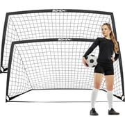 BOHEN 9x5FT Portable Soccer Goal for Kids Backyard with Carry Bag - Easy Folding for Outdoor Indoor Training for Teen Youth Adult Black,9x5FT, 2packs