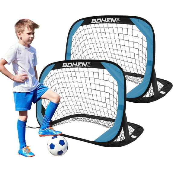 BOHEN Pop Up Soccer Goals for Kids-Foldable Portable Soccer Net for Outdoor Indoor Backyard Beach(3.3x2.2FT,2 packs,Blue)