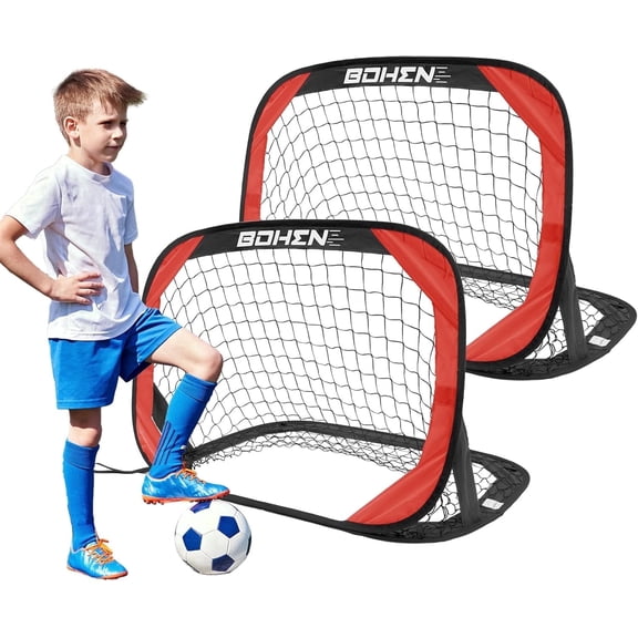 BOHEN Pop up Soccer Goals for Kids-Foldable Portable Soccer Net for Outdoor Indoor Backyard Beach(3.3x2.2ft,2 packs,Red)