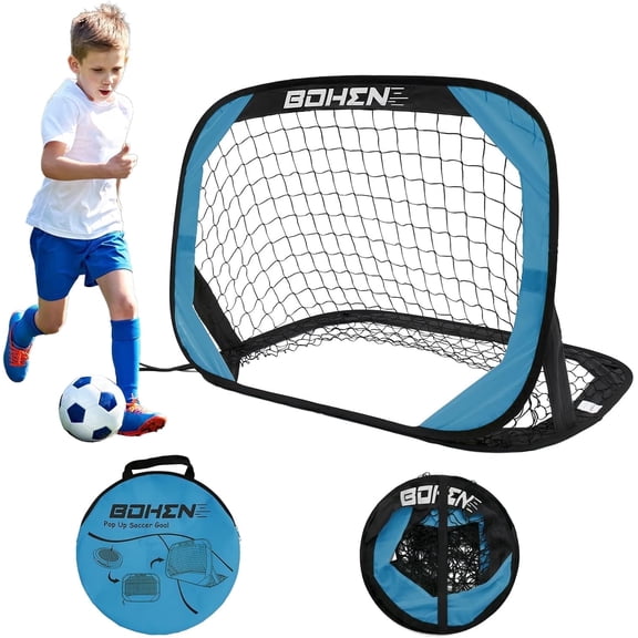 BOHEN Pop Up Soccer Goals for Kids-Foldable Portable Soccer Net for Outdoor Indoor Backyard Beach(3.3x2.2FT, 1 pack ,Blue)