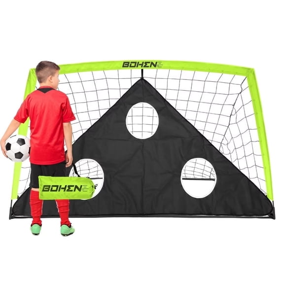 BOHEN Portable Backyard Indoor Soccer Goal with Net, Ground Stakes, Carry Bag