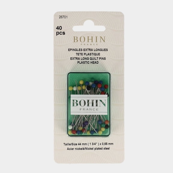 BOHIN Extra Long Plastic Head Quilting Pins Size 28 1-3/4 Inch 40ct 26701