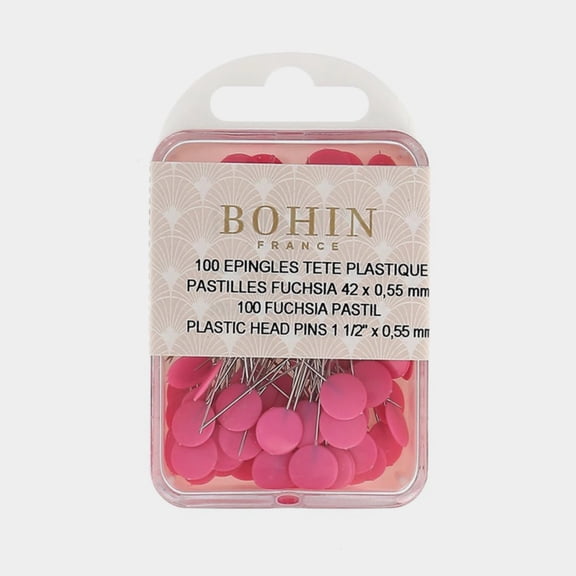 BOHIN Plastic Head Sewing Pins 1-1/2in Pastel Fuchsia 100ct 26706