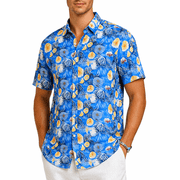 BOHIO Casual Short Sleeve Button Down Shirt, Blue Tropical Seashell Print Resort Shirt Men