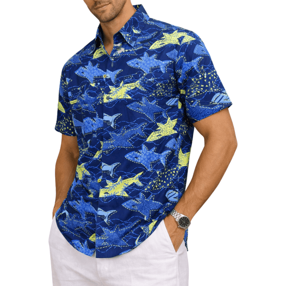 Bohio Men's Fisherman Short Sleeve Button Down Shirt, Casual, Classic Fit