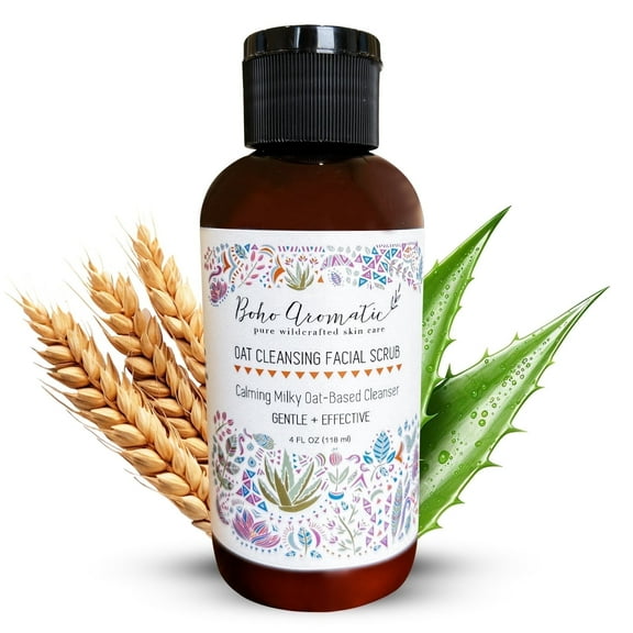 Boho Aromatic Organic Exfoliating Face Wash with Natural Oats, Hydrating Facial Scrub for Gentle Exfoliation