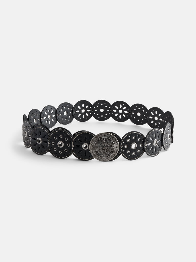 No Boundaries Women's Faux Leather Concho Belt, Black - Walmart.com