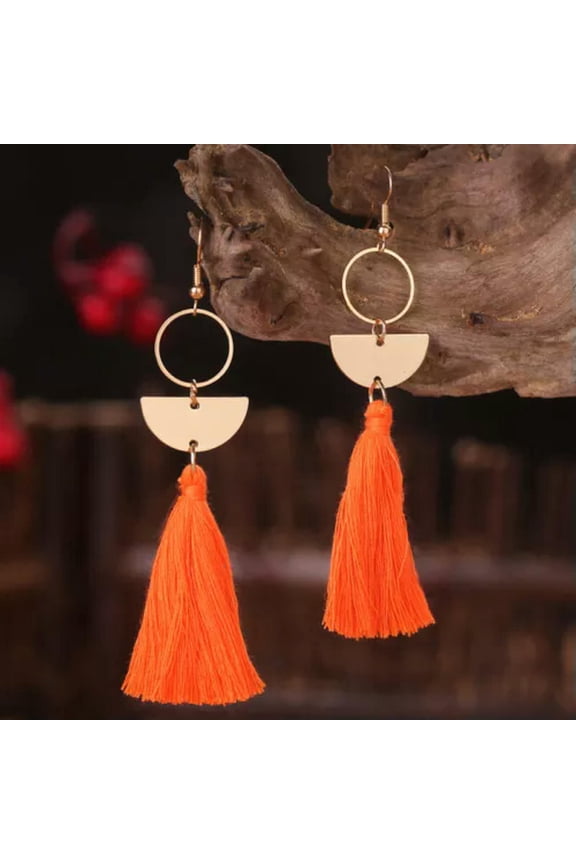 BOHO Geometric Copper Disc Fringe Tassel Dangle Drop Earrings Boutique Gift New