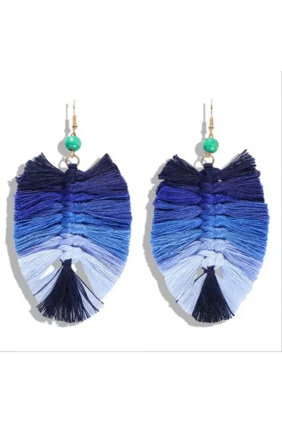 BOHO Handmade Macrame Gradient Rainbow Tassel Earrings Boutique Costume Jewelry