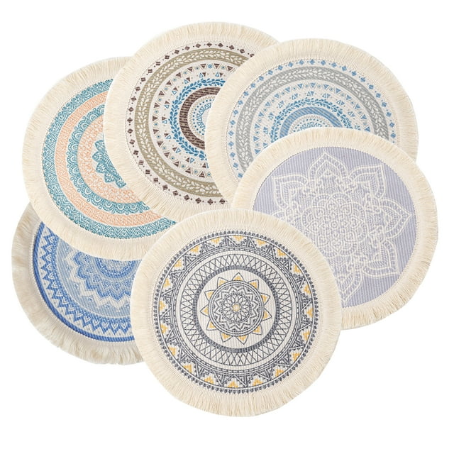 "BOHO Natural Woven Cotton Jute Round Placemat Set13"" Kitchen, Dining