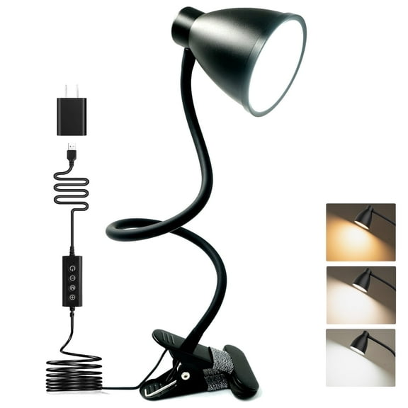 BOHON Desk Lamp 5 Color Modes 10 Brightness Dimmer Reading Light 10W 38 LED Clamp Lamp with Auto Off Timer 360 Flexible Gooseneck Clip on Light for Bed Bedside, AC Adapter Included