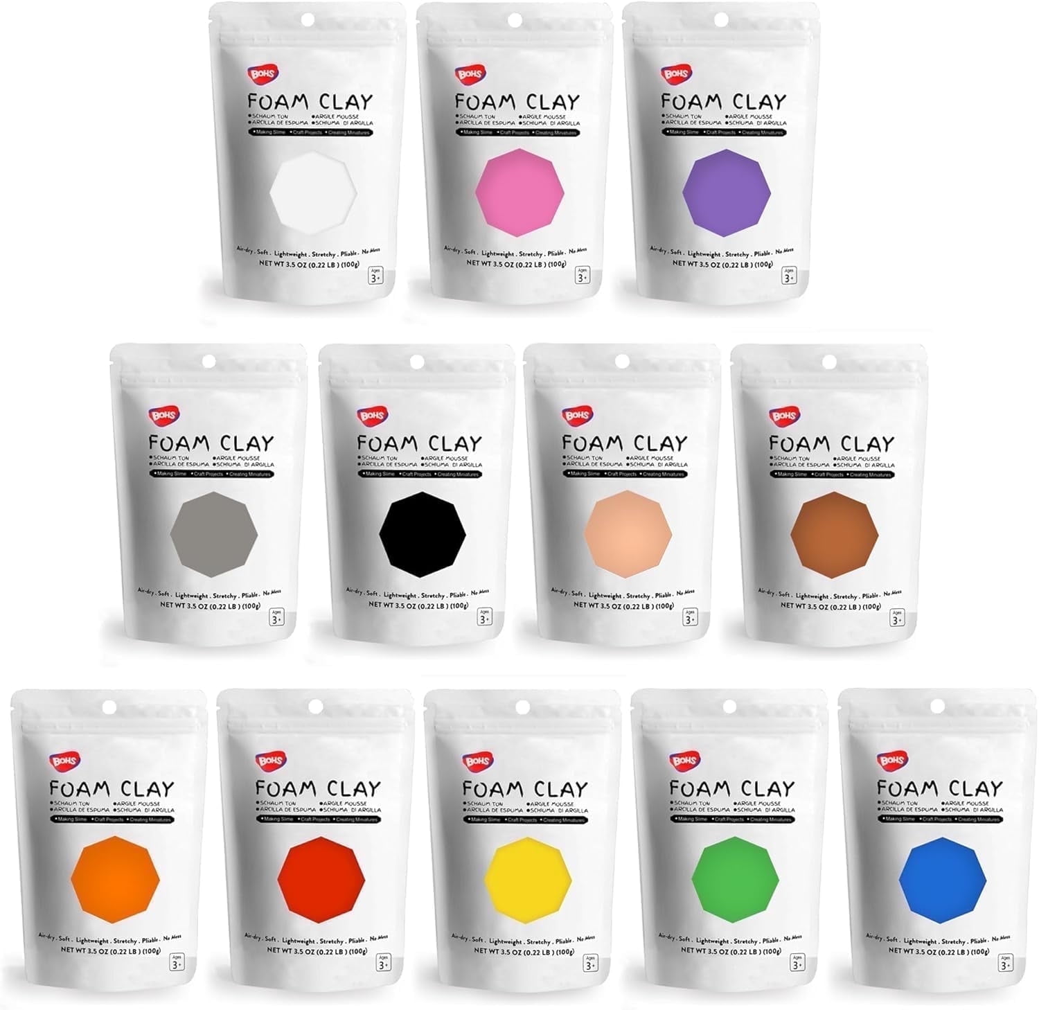 BOHS 12-Colors Foam Modeling Clay- for Cosplay,School Projects,Baby Hand Print,Slime - Squishy, Air Dry, Soft - Gifts for Adult and Kids - 12 pcs,2.65 lbs,Ages 3 & Up
