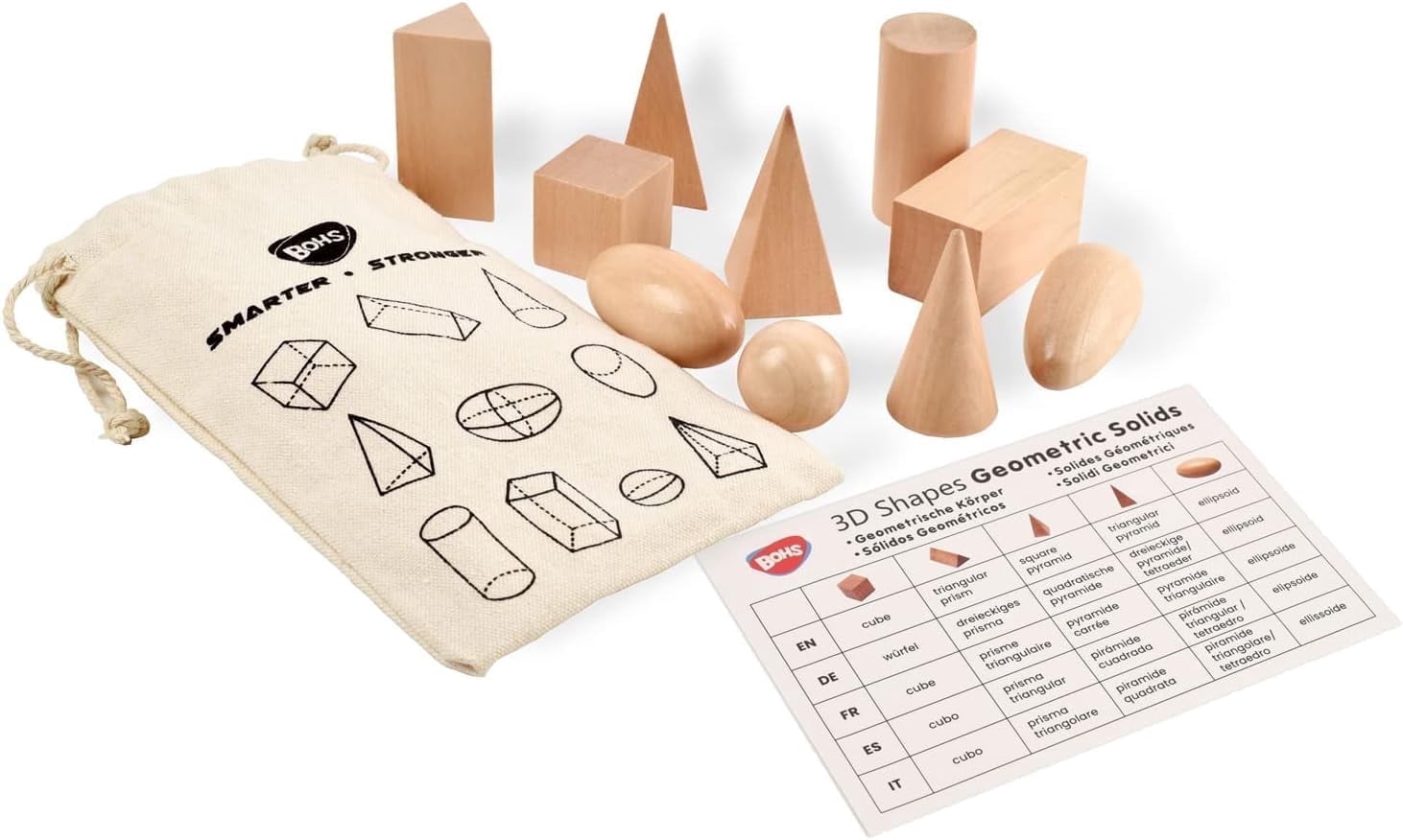 BOHS Geometric Solids Guess Game - 3D Shapes Miniature Set -Wooden ...