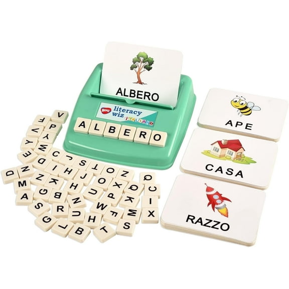 BOHS Italian Literacy Wiz Fun Game - See and Hide Spelling - 60 Flash Cards - Preschool Language Learning Educational Toys