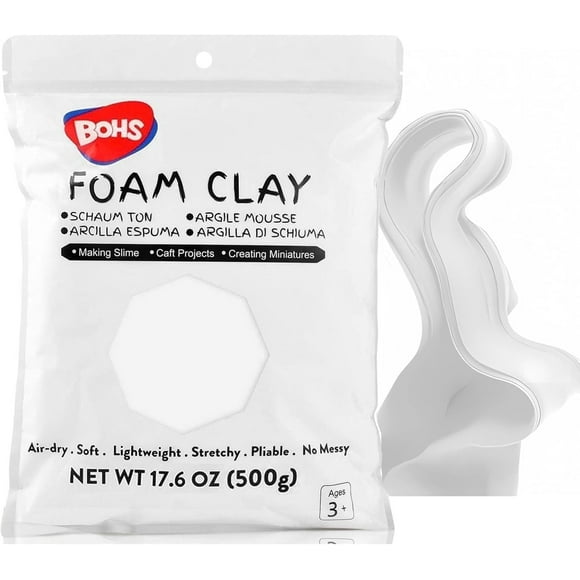 BOHS White Modeling Foam Clay Lite - 500 Grams, Squishy,Soft, Air Dry -for Flower Mirror,Cosplay,Fake Bake, Slime Supplies- 1.1 Lbs