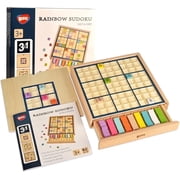 BOHS Wooden Rainbow Sudoku Puzzle - 3 in 1 Easy to Hard - with Sudoku Book of 320 Puzzles - Desktop Brain Teaser Game Toys