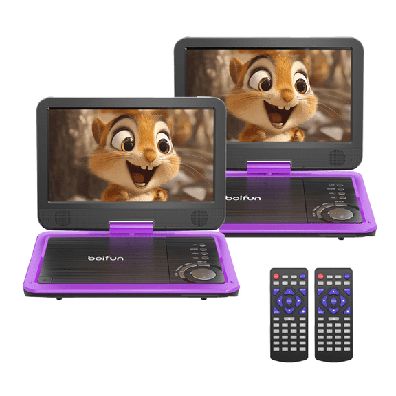 BOIFUN 12.5" Portable DVD Player with 10.5" Swivel HD Screen for Car and Kids, 5h Rechargeable Battery, Support Multiple Disc Formats/Sync TV,2Pack