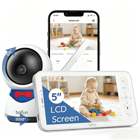 Boifun 5" Baby Monitor, 1080P WiFi Baby Camera with Audio Remote Pan-Tilt-Zoom and App Control, Night Vision, 2-Way Talk, Cry& Motion Detection