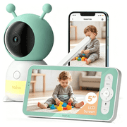 2K Video Baby Monitor with Remote Pan-Tilt-Zoom, Cry and Motion Detection, 300M Long Range, APP/Night Vision, 5'' Smart Baby Monitor with Camera and Audio