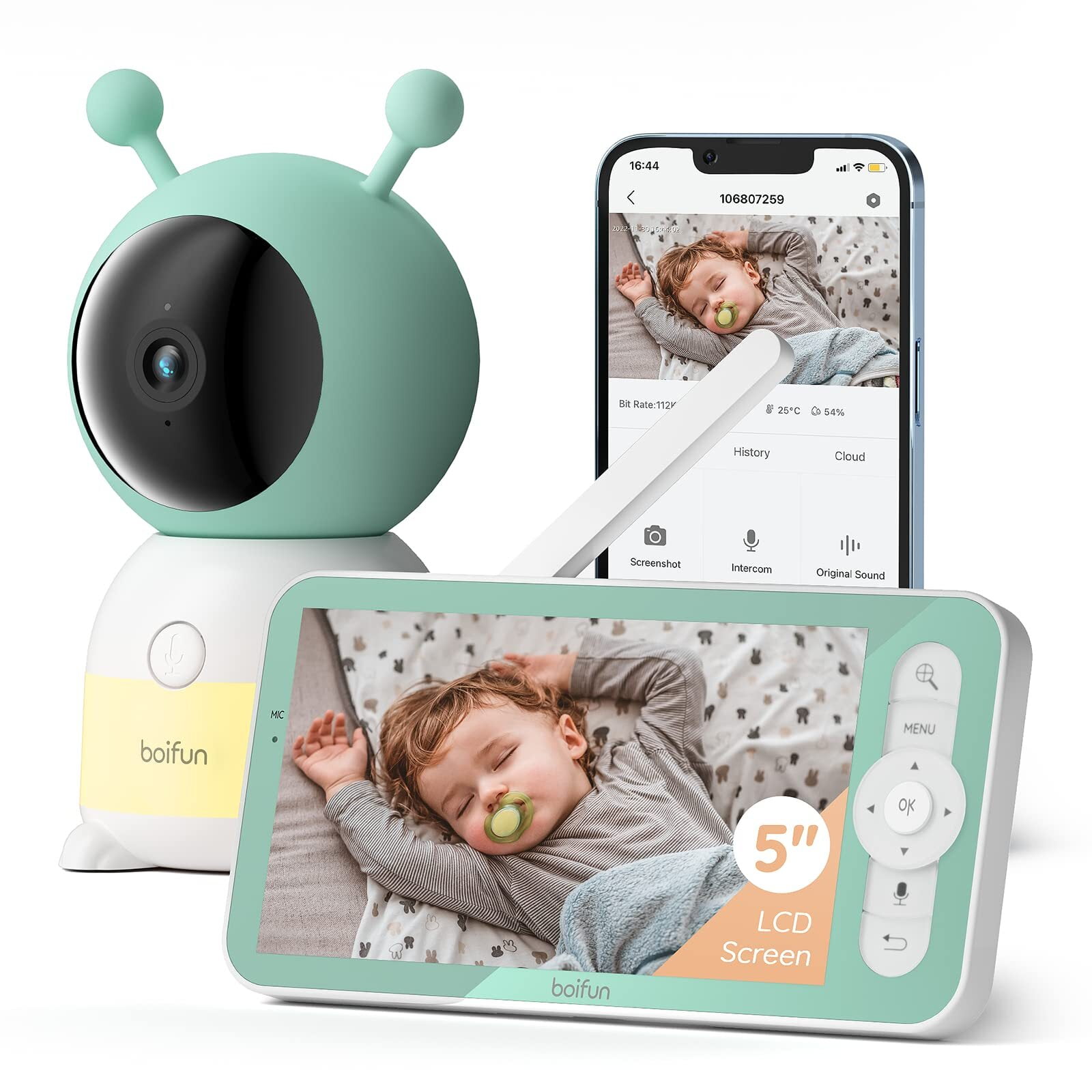 BOIFUN Baby Monitor with Remote Pan-Tilt-Zoom, 1080P, Cry and Motion  Detection, 300M Long Range, APP, Night Vision, 5'' Wireless Baby Monitor  with Camera and Audio 