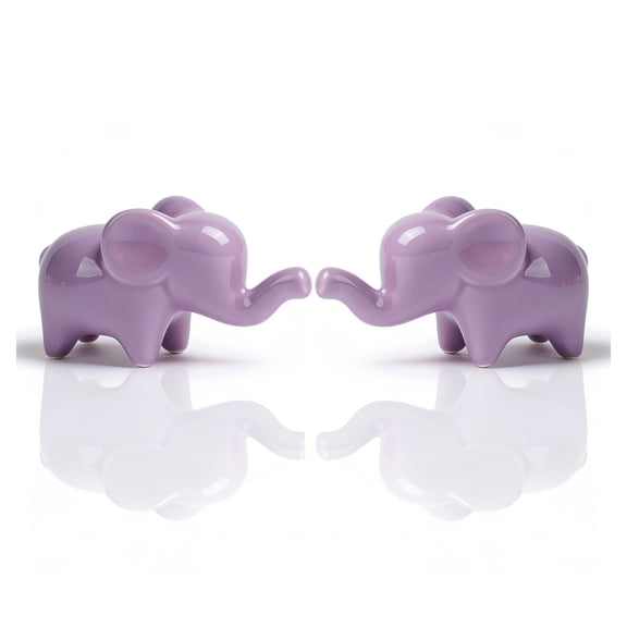 BOIHEGU 4 inch Purple Lucky Elephant Figurine Set of 2 Glossy Ceramic