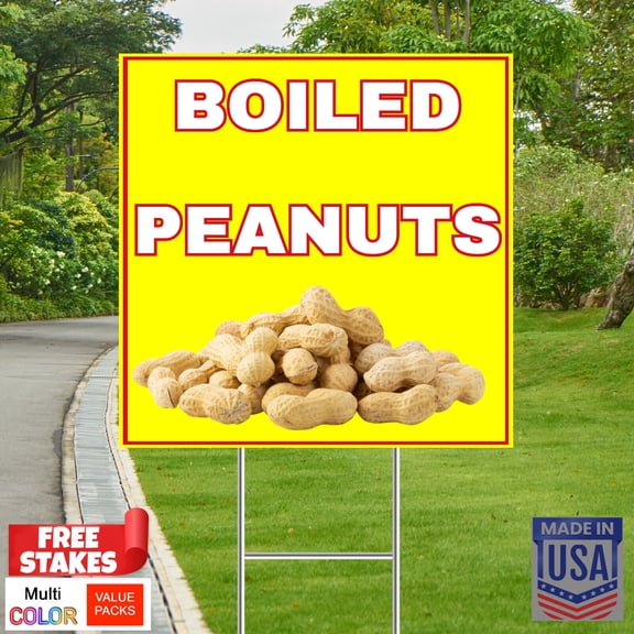 BOILED PEANUTS - Yard Signs - 8 Pack 12x12" – Ready to Use – Includes Stakes – Weatherproof, UV-Resistant Plastic – Business Outdoor Advertising – Made in USA