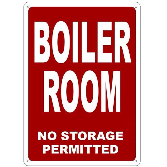 BOILER ROOM SIGN (Aluminium Reflective Signs, RED 10x14)
