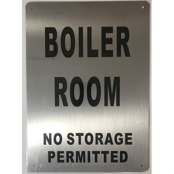 BOILER ROOM SIGN (Brush Aluminium , RED 10x14)